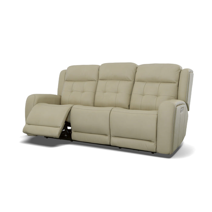 Grant Ivory Leather Power Reclining Sofa with Power Headrests