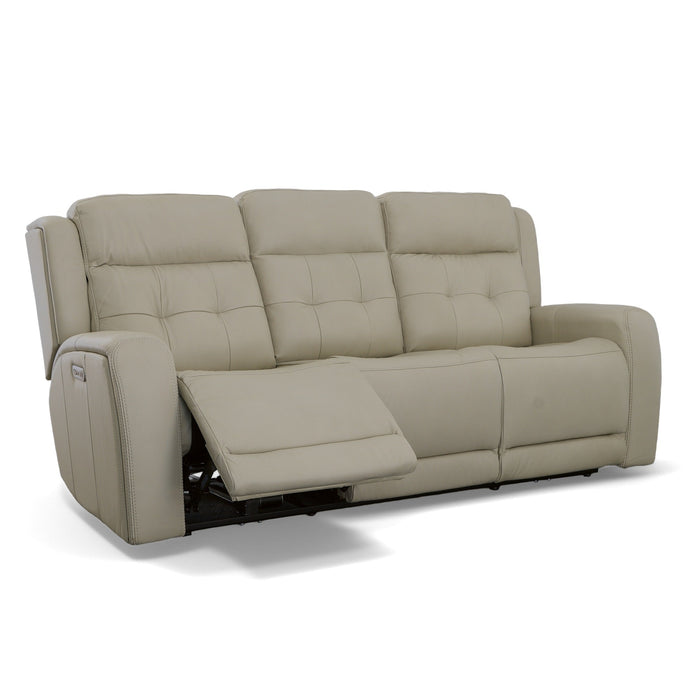 Grant Ivory Leather Power Reclining Sofa with Power Headrests