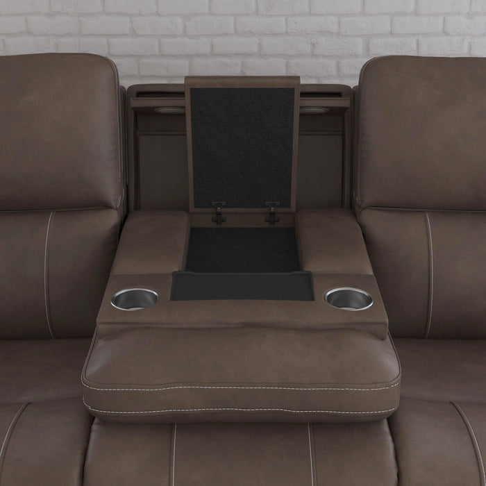 Carter Cappuccino Fabric Power Reclining Sofa with Console & Power Headrests & Lumbar