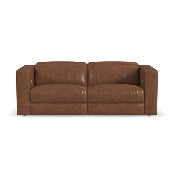 Austin Chestnut Leather Power Reclining Sofa with Power Headrests