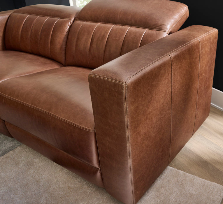 Austin Chestnut Leather Power Reclining Sofa with Power Headrests