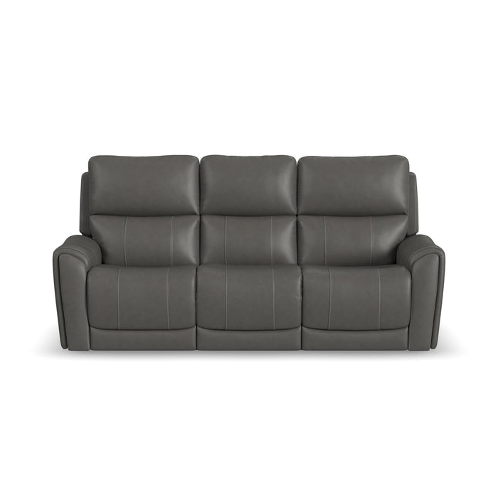 Carter Smoke Fabric Power Reclining Sofa with Console & Power Headrests & Lumbar