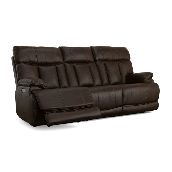 Clive Clove Fabric Power Reclining Sofa with Power Headrests & Lumbar