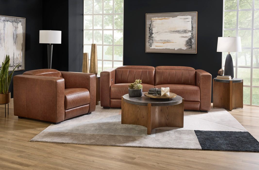 Austin Chestnut Leather Power Reclining Sofa with Power Headrests