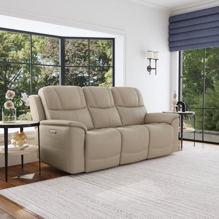 Crew Pebble Leather Power Reclining Sofa with Power Headrests & Lumbar