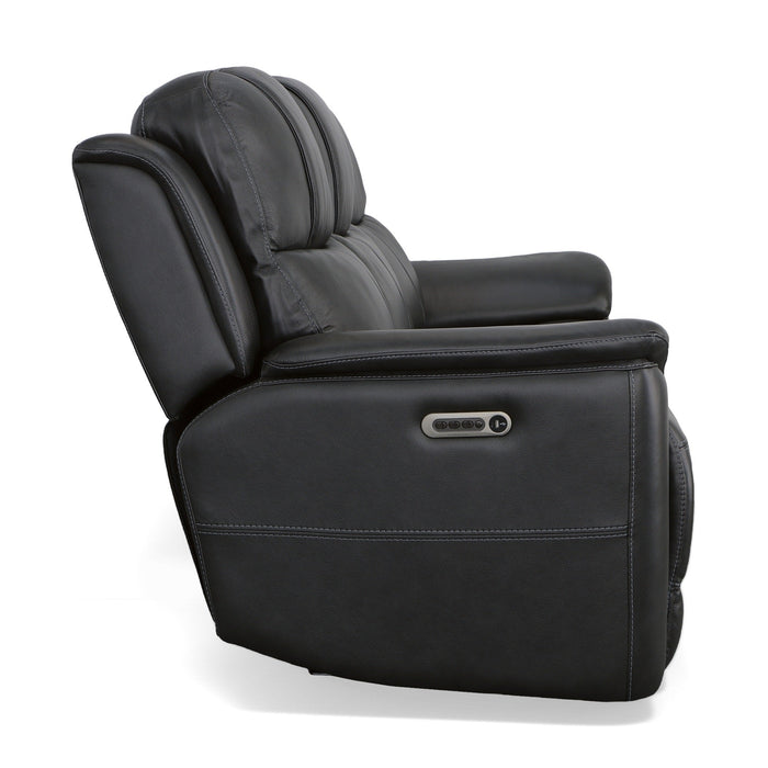 Crew Raven Leather Power Reclining Sofa with Power Headrests & Lumbar