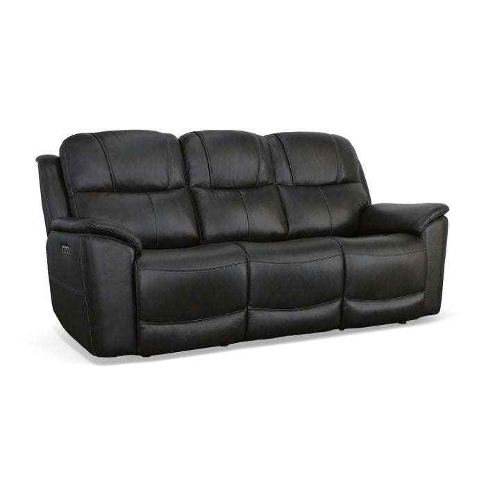 Crew Raven Leather Power Reclining Sofa with Power Headrests & Lumbar