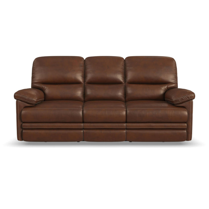 David Pecan Leather Power Reclining Sofa with Power Headrests & Lumbar