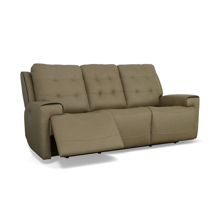 Iris Khaki Leather Power Reclining Sofa with Power Headrests