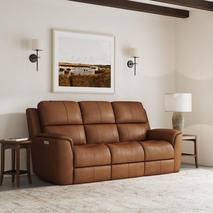 Henry Caramel Leather Power Reclining Sofa with Power Headrests & Lumbar