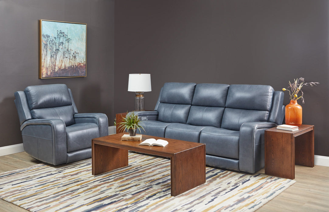 Oasis Storm Leather Power Reclining Sofa with Power Headrests, Lumbar, Heat & Massage