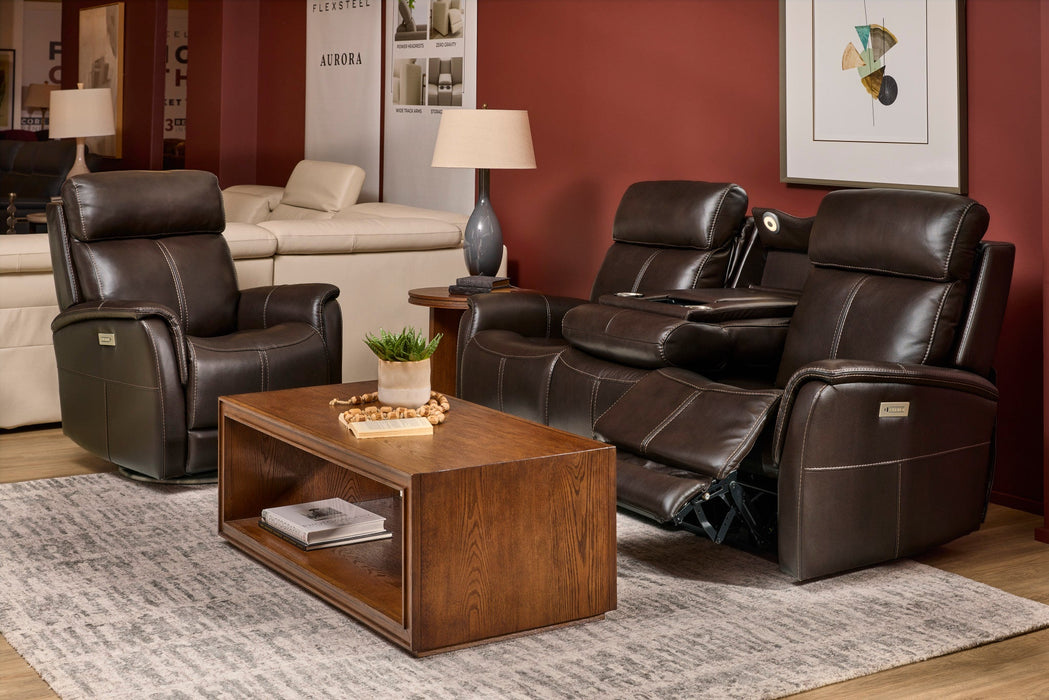 View Leather Power Reclining Sofa with Console, Power Headests & Lumbar