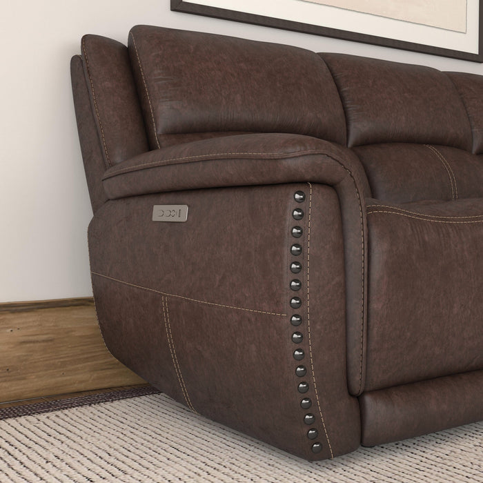 Beau Sable Fabric Power Reclining Sofa with Power Headrests