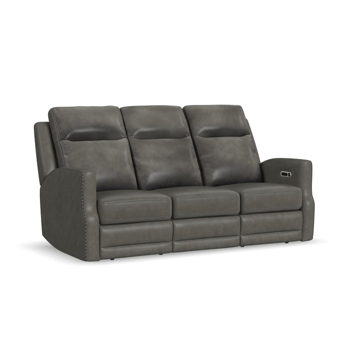 Maxwell Cinder Leather Power Reclining Sofa with Power Headrests and Lumbar