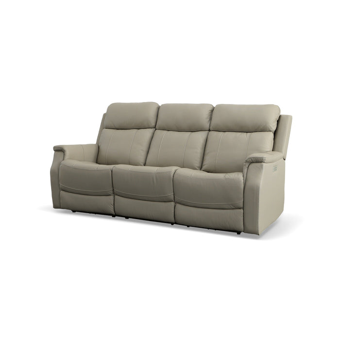 Easton Dove Leather Power Reclining Sofa with Power Headrests & Lumbar