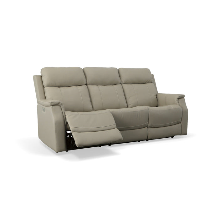 Easton Dove Leather Power Reclining Sofa with Power Headrests & Lumbar