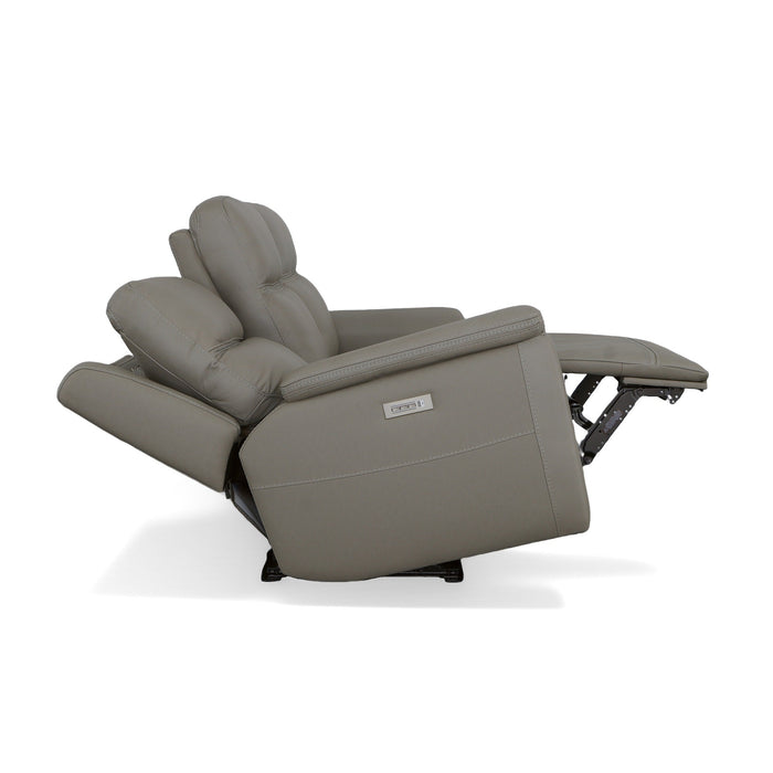 Sawyer Grey Leather Power Reclining Sofa with Power Headrests & Lumbar