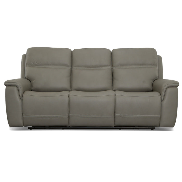 Sawyer Grey Leather Power Reclining Sofa with Power Headrests & Lumbar