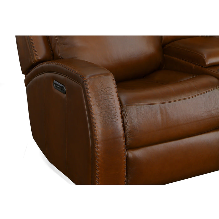 Mustang Rust Leather Power Loveseat with Console with Power Headrest