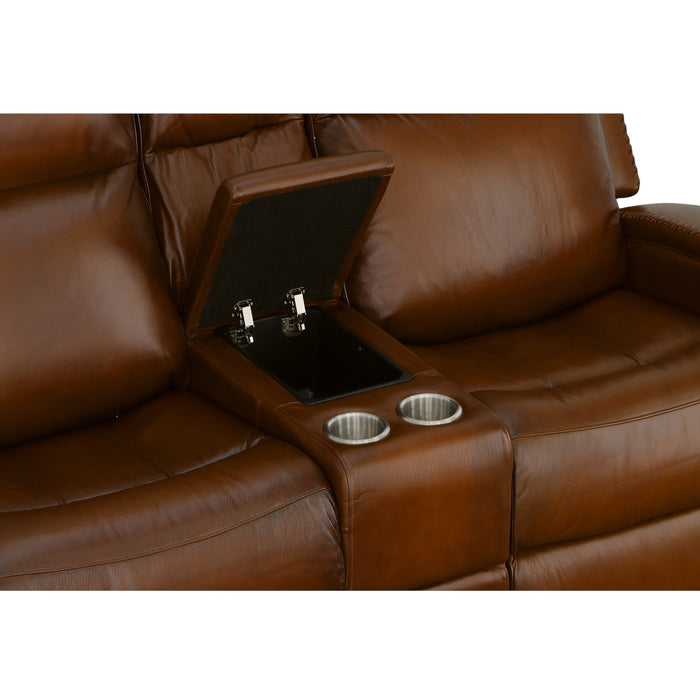 Mustang Rust Leather Power Loveseat with Console with Power Headrest