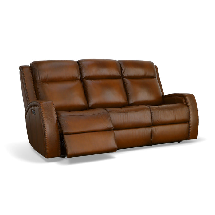 Mustang Rust Leather Power Sofa with Power Headrest