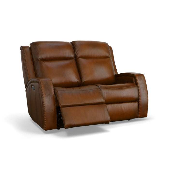 Mustang Rust Leather Power Loveseat with Power Headrest