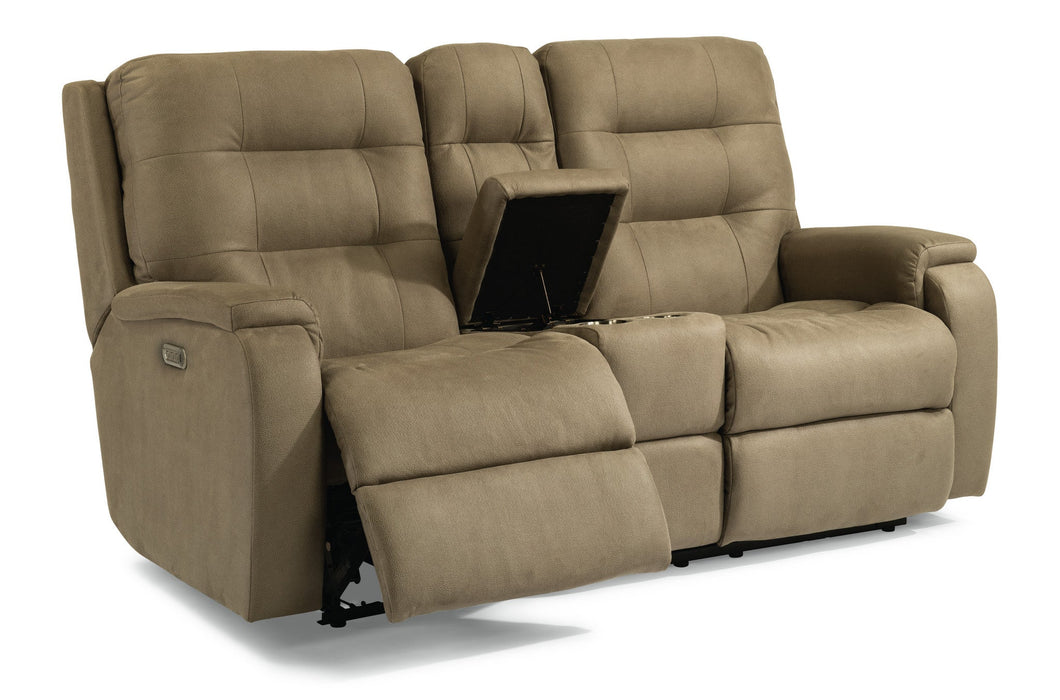 Arlo Fabric Power Reclining Loveseat with Console & Power Headrests & Lumbar