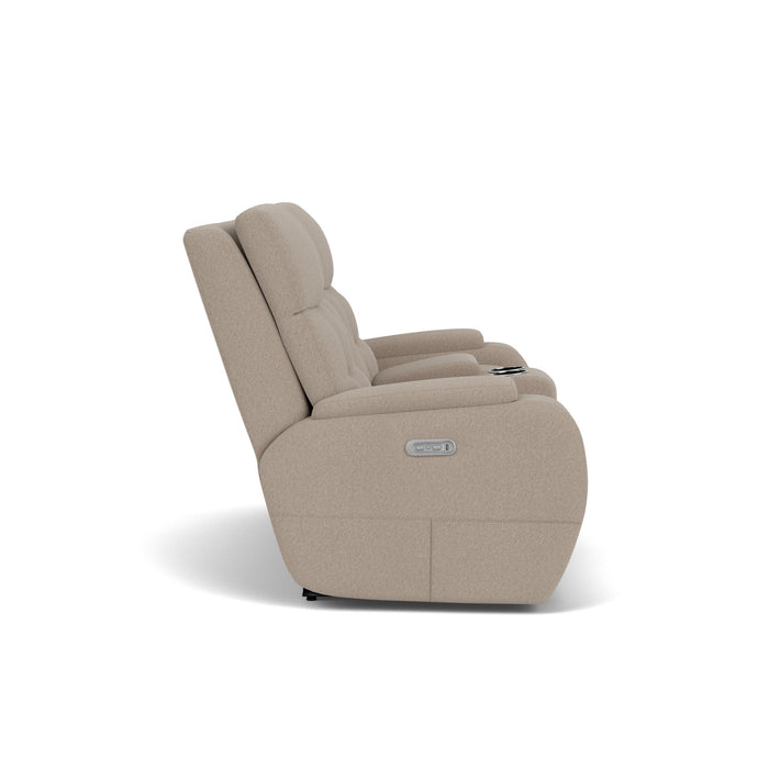 Strait Leather Power Reclining Loveseat with Console & Power Headrests