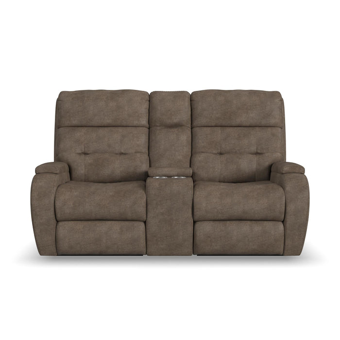 Strait Leather Power Reclining Loveseat with Console & Power Headrests