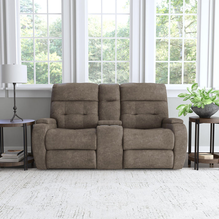 Strait Leather Power Reclining Loveseat with Console & Power Headrests