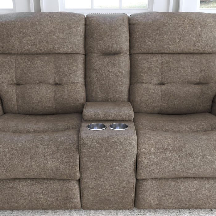 Strait Leather Power Reclining Loveseat with Console & Power Headrests