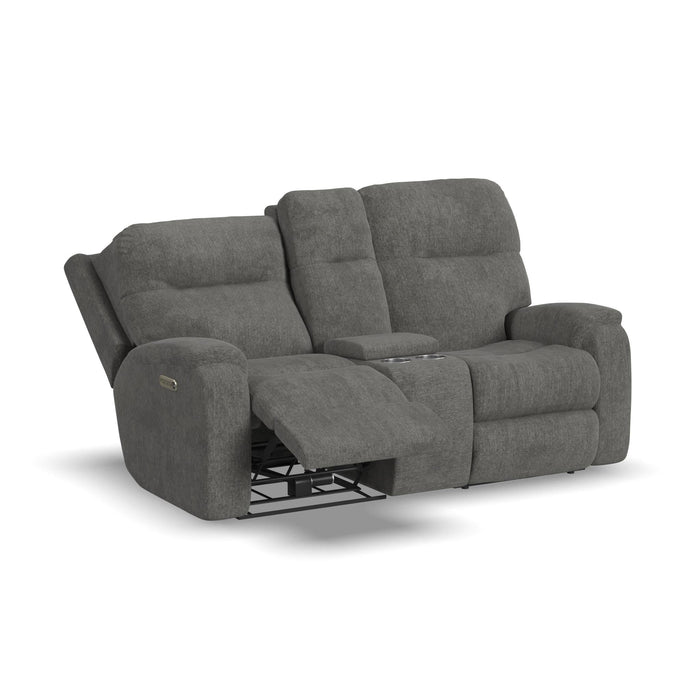 Penn Fabric Power Reclining Loveseat with Console & Power Headrests & Lumbar