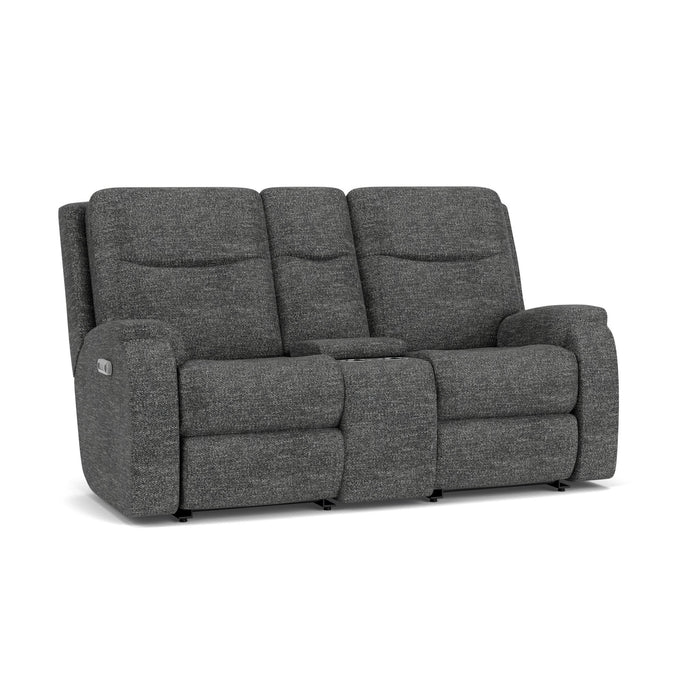 Penn Fabric Power Reclining Loveseat with Console & Power Headrests & Lumbar