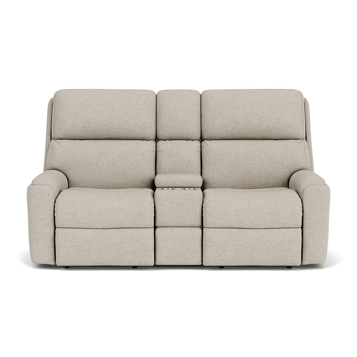 Rio Fabric Power Reclining Loveseat with Console & Power Headrests