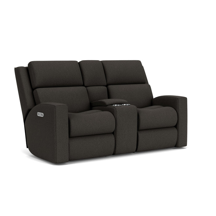 Score Fabric Power Reclining Loveseat with Console & Power Headrests & Lumbar