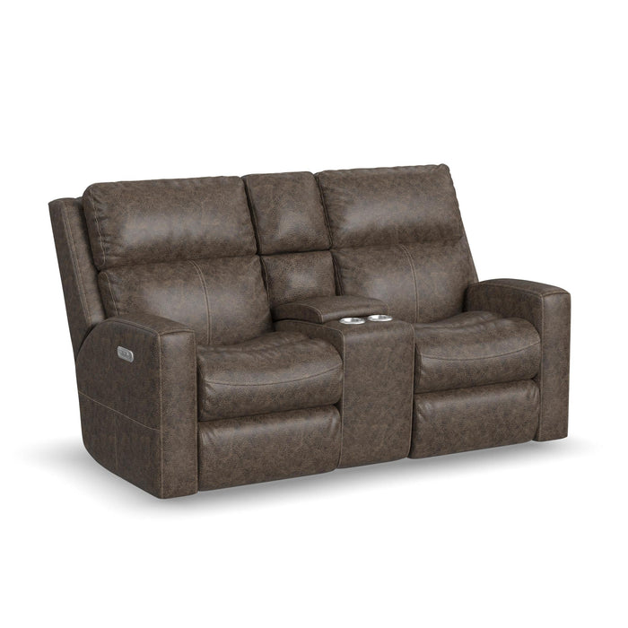 Score Leather Power Reclining Loveseat with Console & Power Headrests & Lumbar