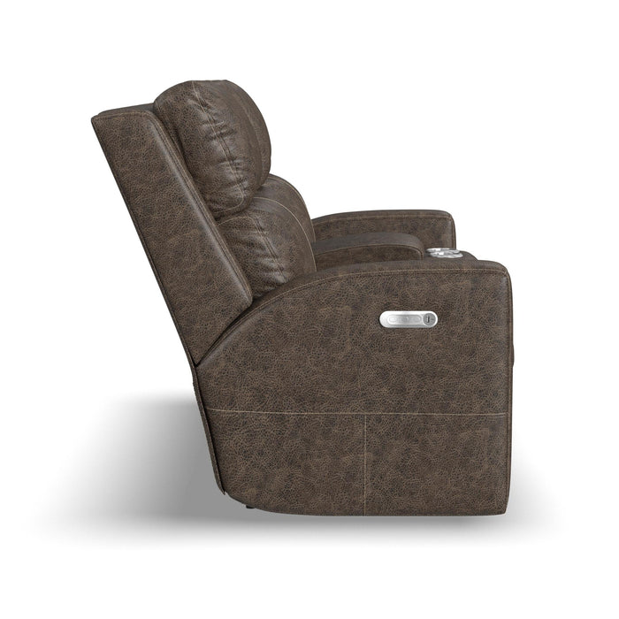 Score Leather Power Reclining Loveseat with Console & Power Headrests & Lumbar