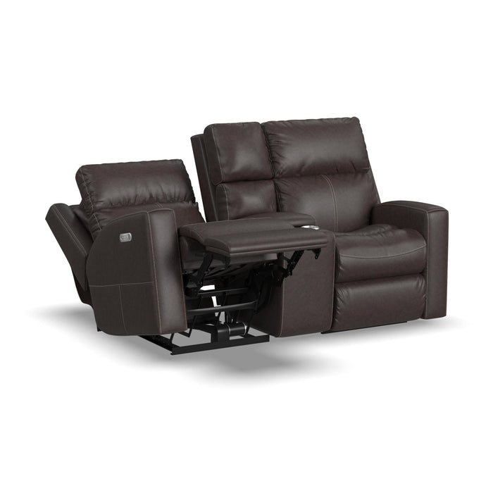 Score Leather Power Reclining Loveseat with Console & Power Headrests & Lumbar