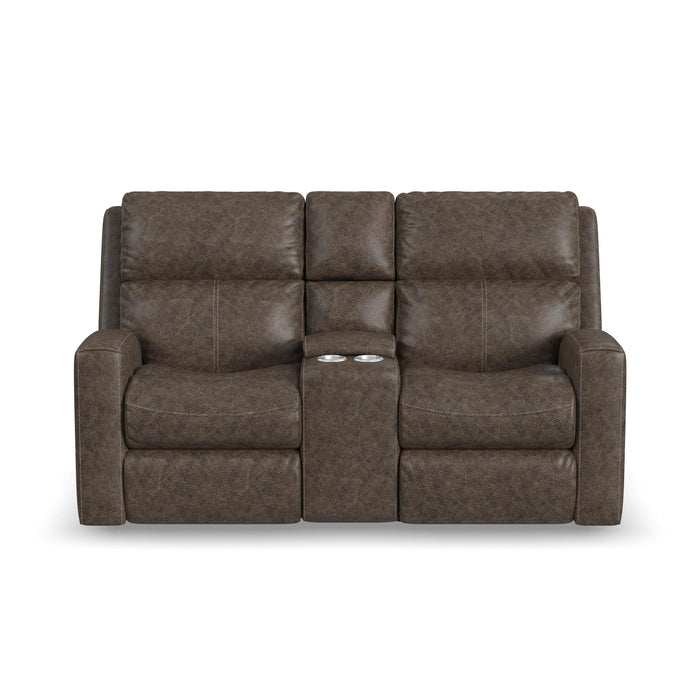 Score Leather Power Reclining Loveseat with Console & Power Headrests & Lumbar