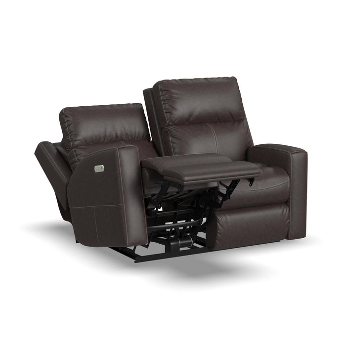 Score Leather Power Reclining Loveseat with Power Headrests & Lumbar