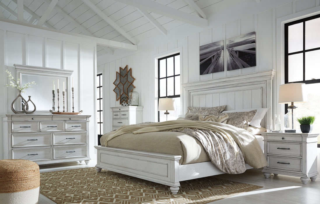 Kanwyn King Panel Bed with Mirrored Dresser, Chest and 2 Nightstands