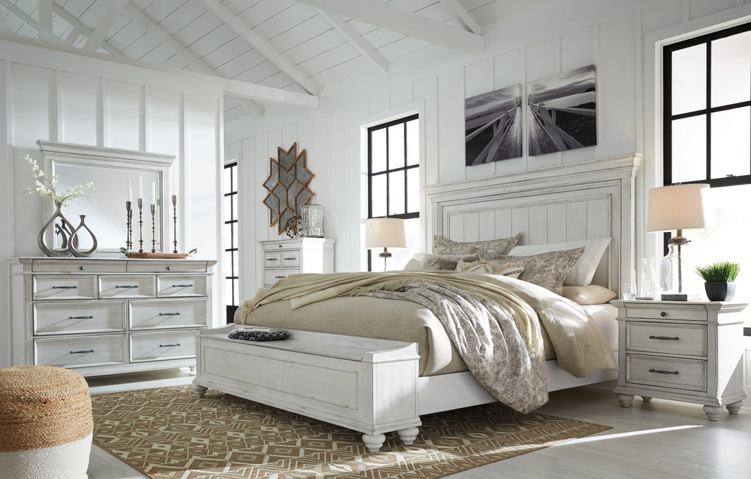 Kanwyn King Panel Bed with Storage with Mirrored Dresser, Chest and 2 Nightstands