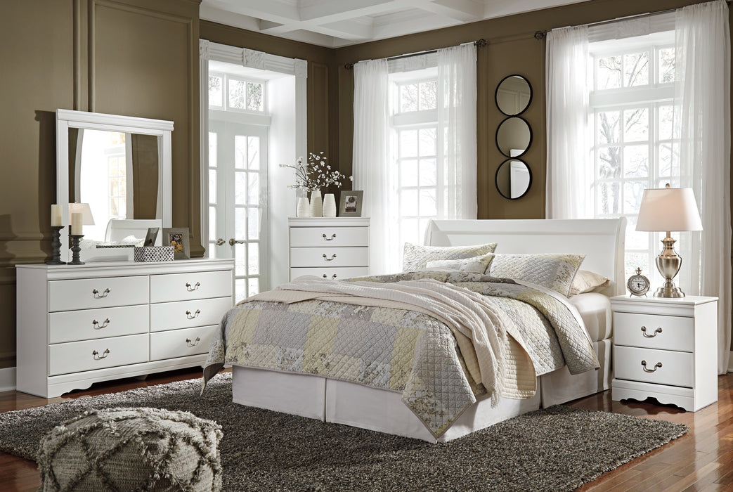 Anarasia Queen Sleigh Headboard with Mirrored Dresser and 2 Nightstands