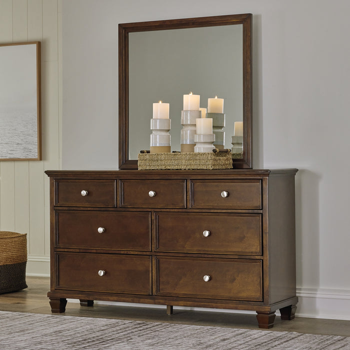 Danabrin Queen Panel Bed with Mirrored Dresser and Nightstand