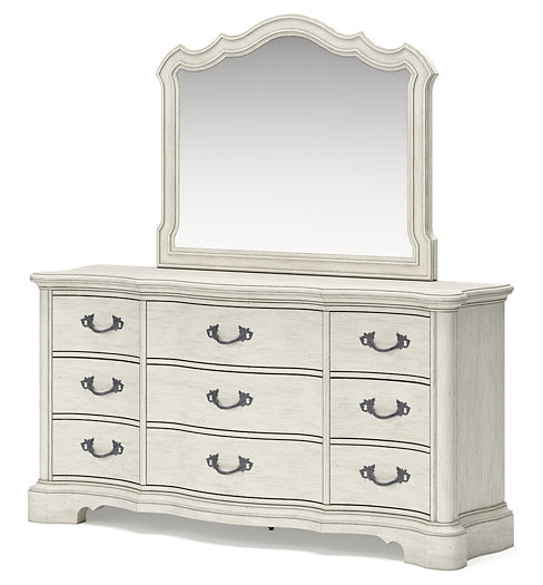 Arlendyne Queen Upholstered Bed with Mirrored Dresser, Chest and Nightstand